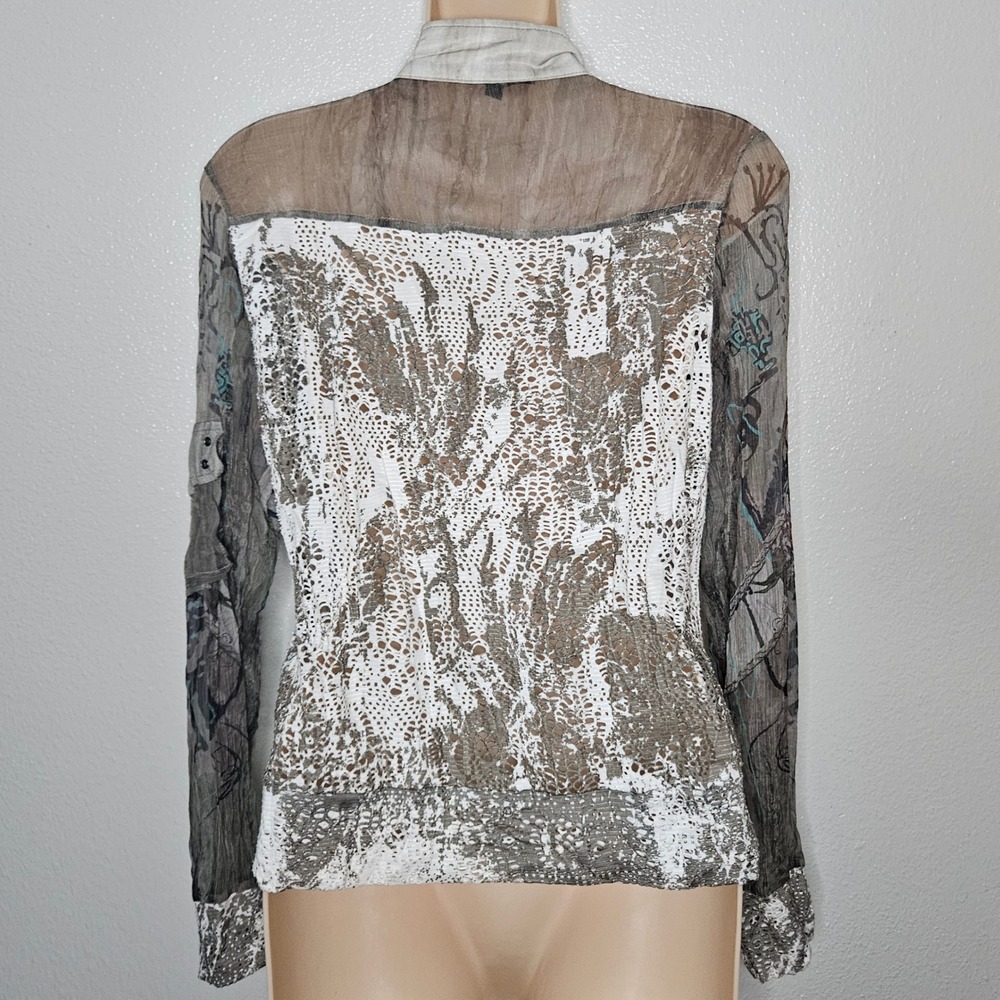 Cativa Mixed Media Zip Jacket Lace Graphic Print - Picture 2 of 7